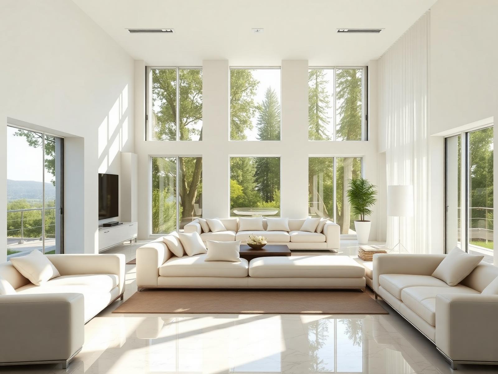 Sunlit luxury living room after cleaning